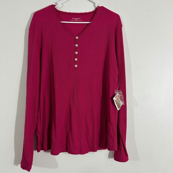 Bit & Bridle Womens XL Pink Long Sleeve Ribbed Knit Button Up Top with Lace Trim - Picture 1 of 12